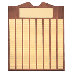 Walnut 200 Plate Perpetual Plaque with Brushed Brass 28" x 35"/Plates 7/8" x 2 3/4" American Plates
