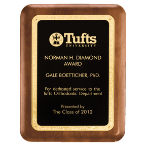5" x 7" American Walnut Plaque with Textured Black LaserFX plate with Gold Florentine Border