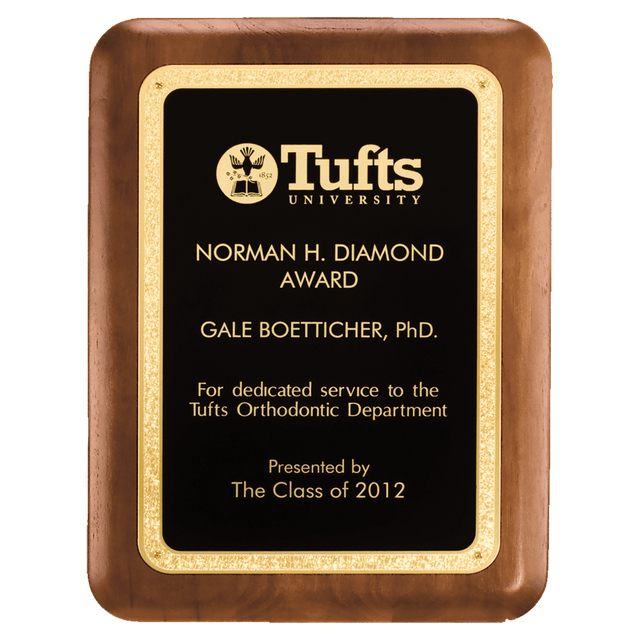 5" x 7" American Walnut Plaque with Textured Black LaserFX plate with Gold Florentine Border