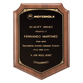 9" x 12" American Walnut Plaque with Gold Border Laserable Black Brass Plate