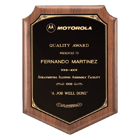 Walnut Plaque with Gold Border Laserable Black Brass 11" x 15" American Plate