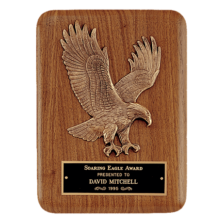 7" x 9" Solid American Walnut Plaque with Finely Detailed Eagle Relief and Black Laserable Brass Plate