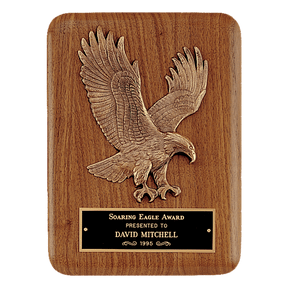 7" x 9" Solid American Walnut Plaque with Finely Detailed Eagle Relief and Black Laserable Brass Plate