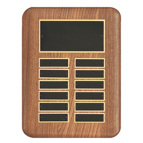 9" x 12" /Plates 7/8" x 2 3/4" American Walnut 12 Plate Perpetual Plaque with Black Brass Header Plate