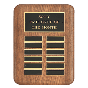 11" x 15" /Plates 7/8" x 2 3/4" American Walnut 24 Plate Perpetual Plaque with Black Brass Header Plate