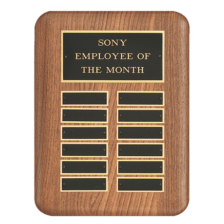 11" x 15" /Plates 7/8" x 2 3/4" American Walnut 24 Plate Perpetual Plaque with Black Brass Header Plate