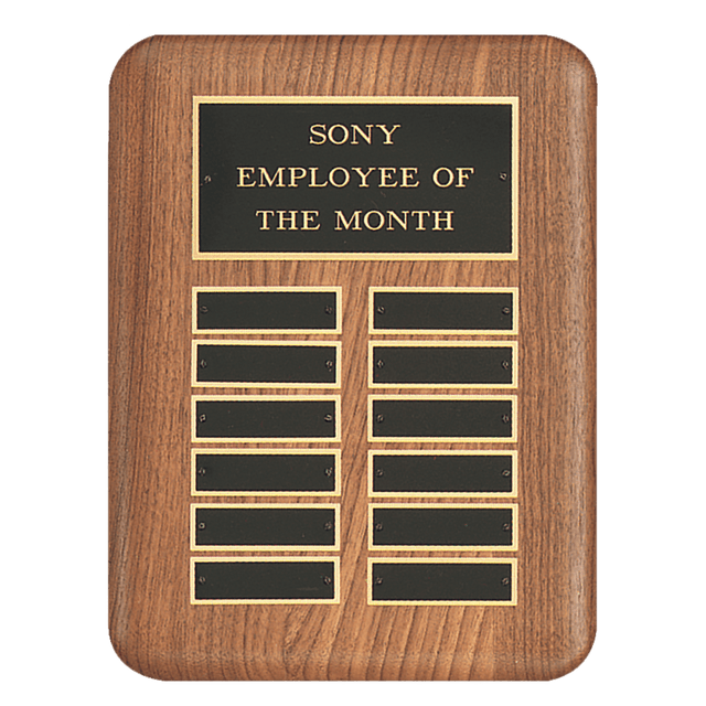 11" x 15" /Plates 7/8" x 2 3/4" American Walnut 24 Plate Perpetual Plaque with Black Brass Header Plate