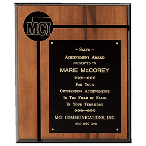 8" x 10 1/2" American Walnut Routed Plaque w/Black Brass Plate and 2 1/2" Black Brass Disc