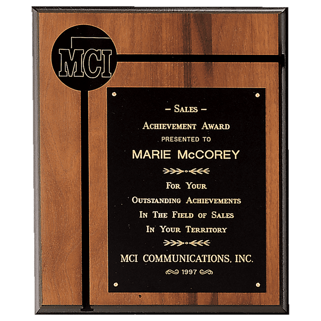 10" x 12" American Walnut Routed Plaque w/Black Brass Plate and 2 1/2" Black Brass Disc