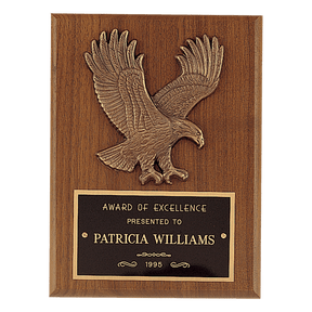 8" x 8" Sculptured Relief Eagle Casting and Laser Engravable Black Plate on an American Walnut Plaque