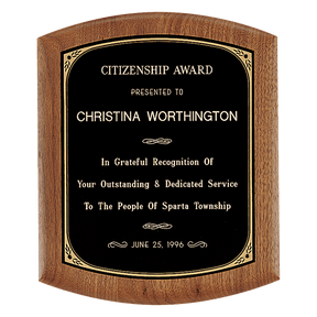 7 1/2" x 8 1/2" Coventry Series American Walnut Plaque with Gold Border Black Laserable Brass Plate