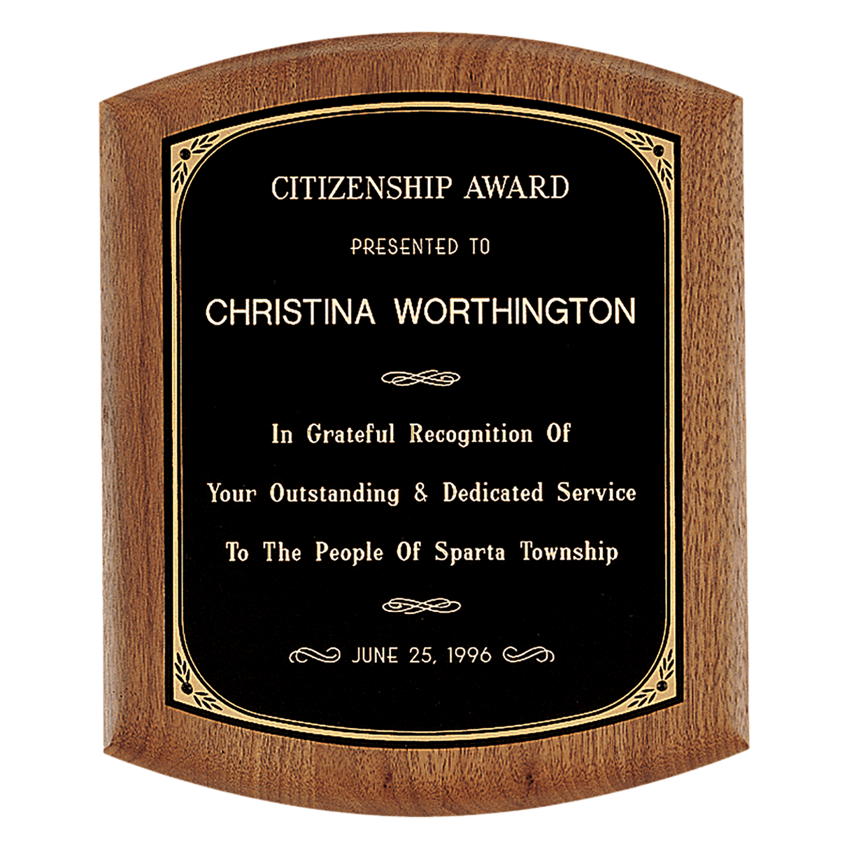 9 1/2" x 11 1/2" Coventry Series American Walnut Plaque with Gold Border Black Laserable Brass Plate