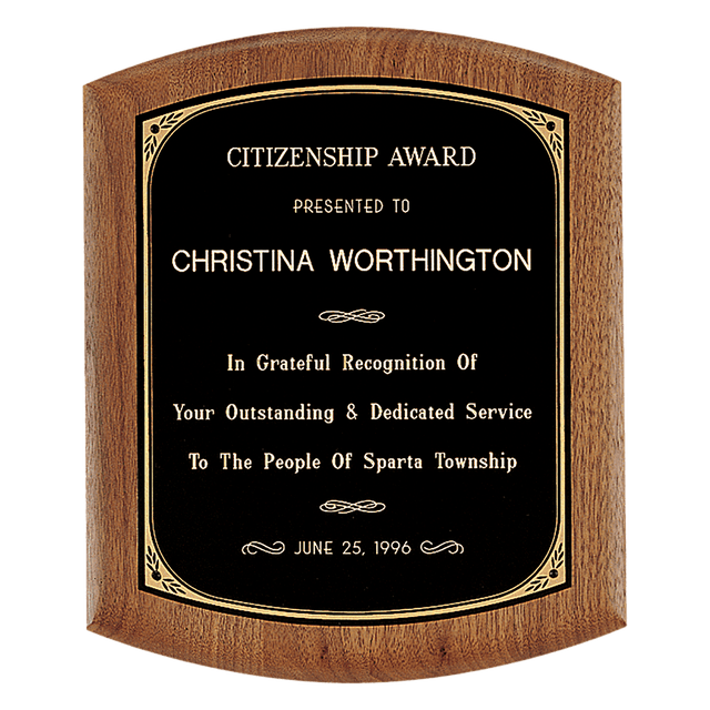 9 1/2" x 11 1/2" Coventry Series American Walnut Plaque with Gold Border Black Laserable Brass Plate