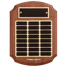 11" x 15" American Walnut 24 Plate Perpetual Plaque with Black Laserable Brass Plates/Gold Trim