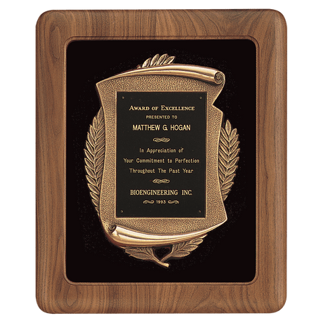Walnut Frame w/Black Velour Back/Bronze Finish Frame/Black Brass 14" x 17" American Plate