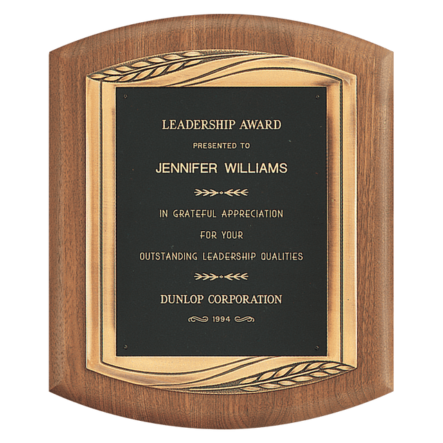 11 1/2" x 14" American Walnut Plaque with Antique Bronze Finish Frame Casting and Black Laserable Brass Personalization Plate