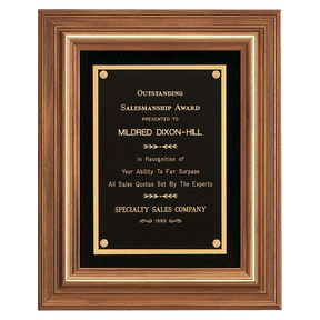 13" x 16" American Walnut Framed Plaque w/Gold Trim & Black Velour Back, Black Brass Plate