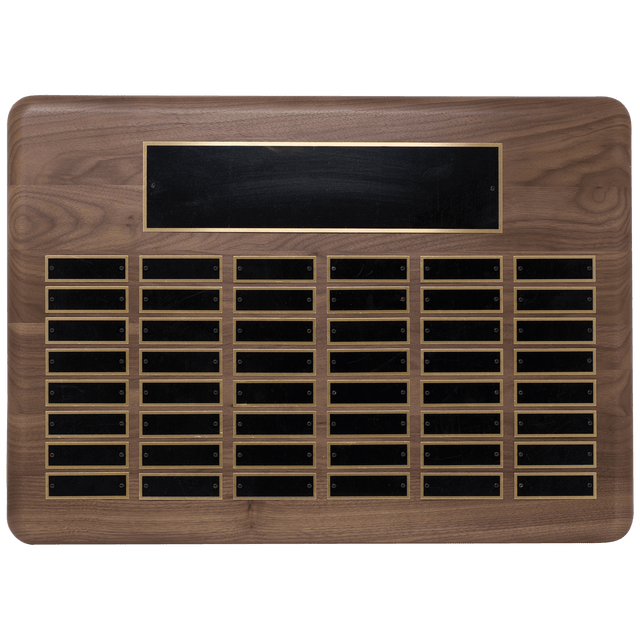 15" x 21"/Plates 7/8" x 2 3/4" American Walnut 48 Plate Perpetual Plaque with Black Brass Plated Steel Plates