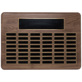 Walnut 48 Plate Perpetual Plaque with Black Brass 15" x 21"/Plates 7/8" x 2 3/4" American Plated Steel Plates