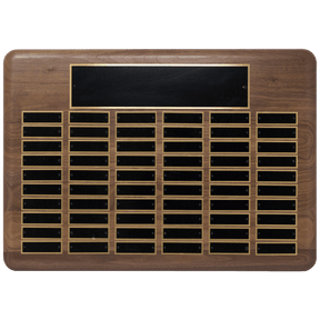 15" x 21"/Plates 7/8" x 2 3/4" American Walnut 60 Plate Perpetual Plaque with Black Brass Plated Steel Plates