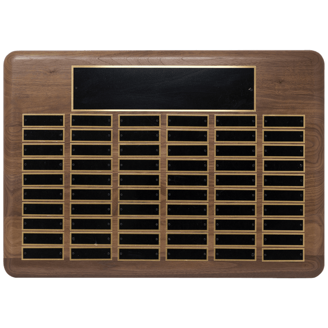 15" x 21"/Plates 7/8" x 2 3/4" American Walnut 60 Plate Perpetual Plaque with Black Brass Plated Steel Plates