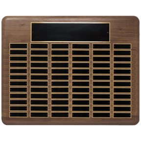 22" x 30"/Plates 7/8" x 2 3/4" American Walnut 72 Plate Perpetual Plaque with Black Brass Plated Steel Plates