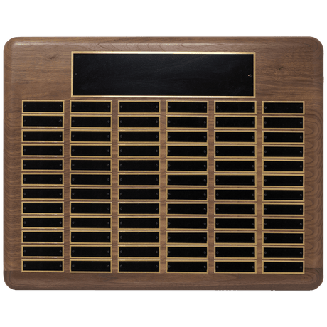 22" x 30"/Plates 7/8" x 2 3/4" American Walnut 72 Plate Perpetual Plaque with Black Brass Plated Steel Plates