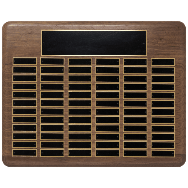 22" x 30"/Plates 7/8" x 2 3/4" American Walnut 72 Plate Perpetual Plaque with Black Brass Plated Steel Plates