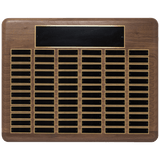 Walnut 72 Plate Perpetual Plaque with Black Brass 22" x 30"/Plates 7/8" x 2 3/4" American Plated Steel Plates