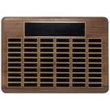 Walnut 96 Plate Perpetual Plaque with Black Brass 22" x 30"/Plates 7/8" x 2 3/4" American Plated Steel Plates