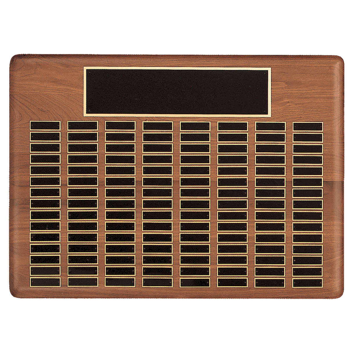 22" x 30"/Plates 7/8" x 2 3/4" American Walnut 120 Plate Perpetual Plaque with Black Brass Plated Steel