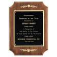 9" x 12" American Walnut Scalloped Corner Plaque with  Gold Scrolls and Go ld Border Black Laser Engravable Plate