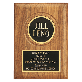 Jewelers Black Laserable Black Plate and 2 1/2" Disc on an American Walnut Plaque- Sheffield Series