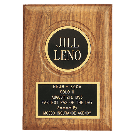 Jewelers Black Laserable Black Plate and 2 1/2" Disc on an American Walnut Plaque- Sheffield Series
