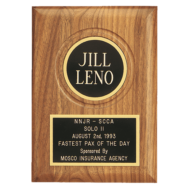Jewelers Black Laserable Black Plate and 2 1/2" Disc on an American Walnut Plaque- Sheffield Series
