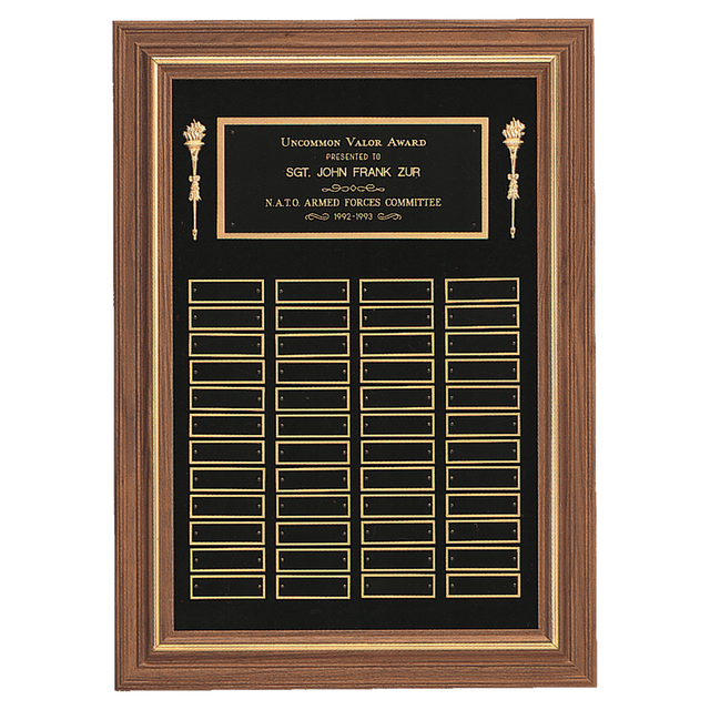 18" x 25"/Plates 7/8" x 2 3/4" American Walnut 36 Plate Perpetual Plaque with Black Brass Plates