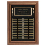 Walnut 36 Plate Perpetual Plaque with Black Brass 18" x 25"/Plates 7/8" x 2 3/4" American Plates