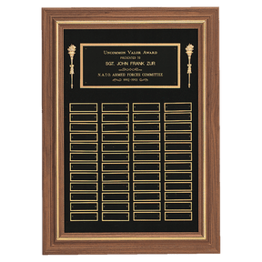 18" x 25"/Plates 7/8" x 2 3/4" American Walnut 48 Plate Perpetual Plaque with Black Brass Plates