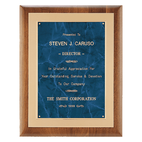 11" x 14" Airflyte Walnut Frame with Brushed Gold Metal Background and Sapphire Marble LaserFX Plate