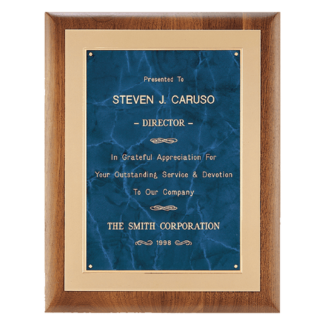 11" x 14" Airflyte Walnut Frame with Brushed Gold Metal Background and Sapphire Marble LaserFX Plate