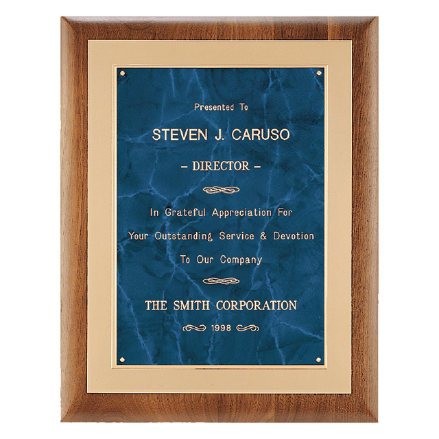 11" x 14" Airflyte Walnut Frame with Brushed Gold Metal Background and Sapphire Marble LaserFX Plate
