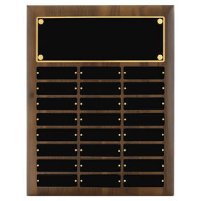 12" x 15"/Plates 1" x 3 1/4"American Walnut 24 Plate Perpetual Plaque with Black Brass Plates