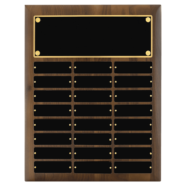12" x 15"/Plates 1" x 3 1/4"American Walnut 24 Plate Perpetual Plaque with Black Brass Plates