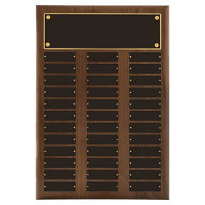 14" x 20"/Plates 1" x 3 1/4" American Walnut 36 Plate Perpetual Plaque with Black Brass Plates
