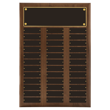 14" x 20"/Plates 1" x 3 1/4" American Walnut 36 Plate Perpetual Plaque with Black Brass Plates