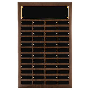 Walnut 48 Plate Perpetual Plaque with Black Brass 16" x 24"/Plates 1" x 3 1/4" American Plates