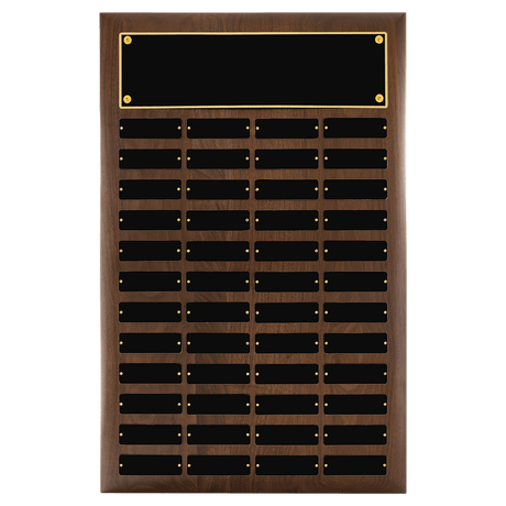 Walnut 48 Plate Perpetual Plaque with Black Brass 16" x 24"/Plates 1" x 3 1/4" American Plates