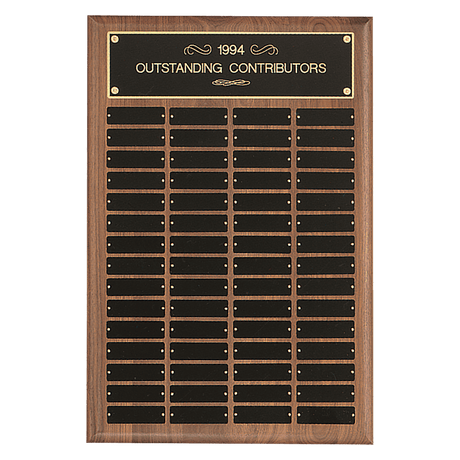 16" x 24"/Plates 1" x 3 1/4" American Walnut 60 Plate Perpetual Plaque with Black Brass Plates