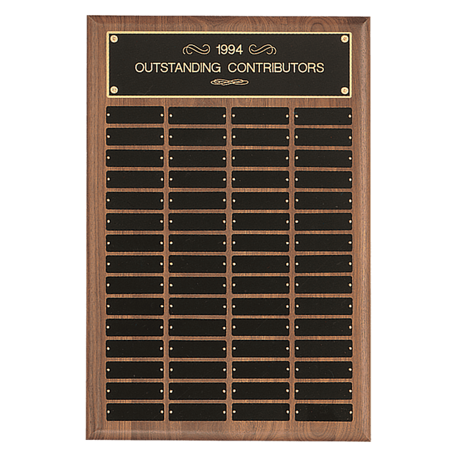 16" x 24"/Plates 1" x 3 1/4" American Walnut 60 Plate Perpetual Plaque with Black Brass Plates