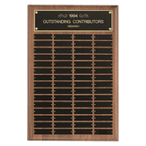 Walnut 60 Plate Perpetual Plaque with Black Brass 16" x 24"/Plates 1" x 3 1/4" American Plates